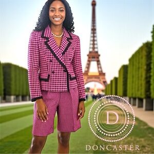 DONCASTER Vintage 90’s Silk Houndstooth Magenta & Black Suit Blazer-6 / Shorts-8